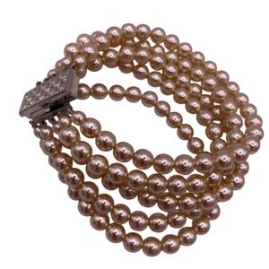 Elegant Faux 4 strand Pearl Bracelet with Box Clasp